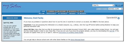 A typical My Seton home page A typical My Seton home page