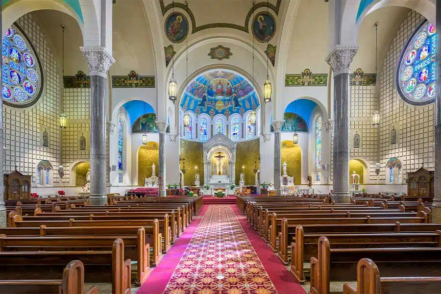 AdobeStock_686217009 St Benedict Catholic Church in downtown Terre Haute, Indiana