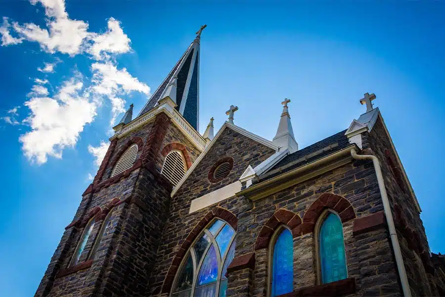 AdobeStock_74885550 - Looking up at St. Peter's Roman Catholic Church, in Harper's Fer